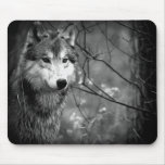 Grey Wolf - Black and White Mousepads