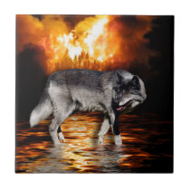 Grey Wolf Fire Flames Tile tiles