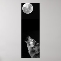 Grey Wolf & Moon Panoramic Poster Print