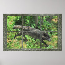 Grey Wolf Through A Window Art Poster