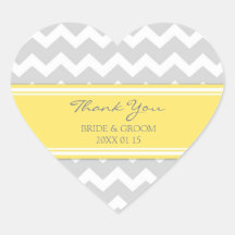 Grey Yellow Chevron Thank You Wedding Favor Tags Sticker