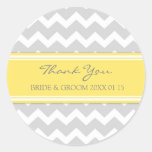 Grey Yellow Chevron Thank You Wedding Favor Tags Round Stickers