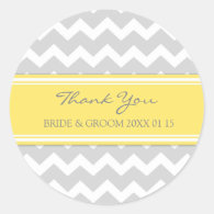 Grey Yellow Chevron Thank You Wedding Favor Tags Round Stickers