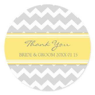 Grey Yellow Chevron Thank You Wedding Favor Tags Round Stickers