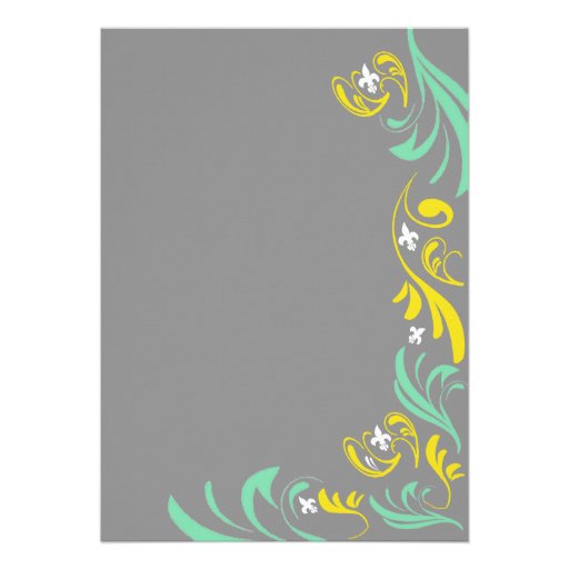 Grey Yellow Fleur de Lis Vine Engagement Party Personalized Invite