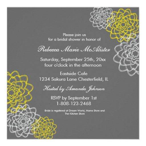 Grey/Yellow Sketched flowers Custom Invitations