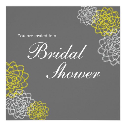 Grey/Yellow Sketched flowers Custom Invitations