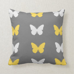 Grey,Yellow, & White Butterfly Throw Pillow