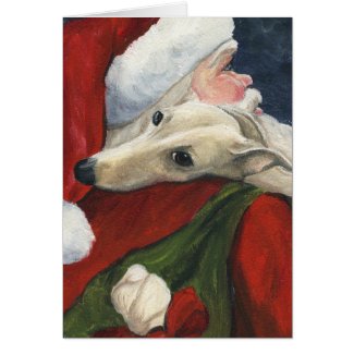 " Greyhound and Santa" Dog Art Christmas Card
