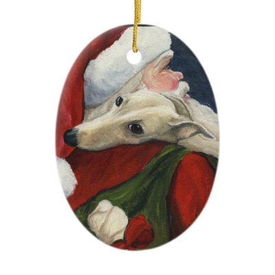 Greyhound and Santa Dog Art Ornament