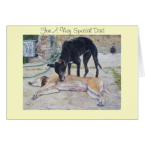 greyhound black fawn dog art dad greeting Card