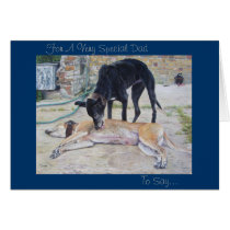 greyhound black fawn dog art dad greeting Card
