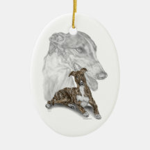 Greyhound Dog Portrait Art Christmas Ornament