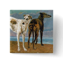 Greyhound Painting - Two Greyhounds - Vintage Art Pin
