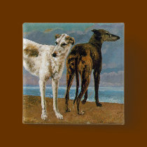 Greyhound Painting - Two Greyhounds - Vintage Art buttons