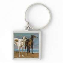 Greyhound Painting - Two Greyhounds - Vintage Art Keychains
