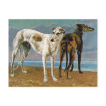 Greyhound Painting - Two Greyhounds - Vintage Art Post Card