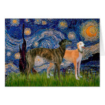 Greyhound Pair - Starry Night Greeting Cards