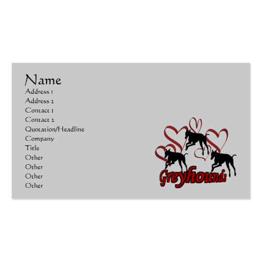 Greyhounds And Hearts Animal Business Card (front side)