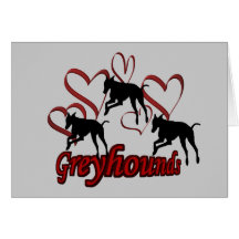 Greyhounds And Red Hearts Dog Card