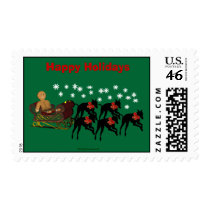 Greyhounds Sleigh Christmas Holiday Postage Stamp