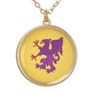 Griffin Rampant Purpure Round Pendant Necklace