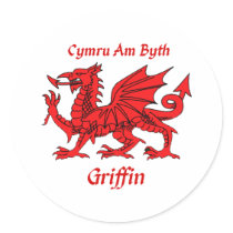 Griffin Welsh Dragon Round Stickers