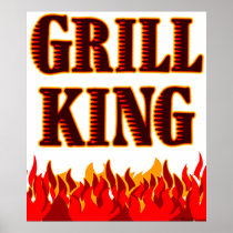 Grill King Red Flames BBQ Saying Print