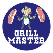 Grill Master Cowboy Round Sticker