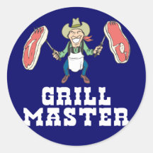 Grill Master Cowboy Round Sticker