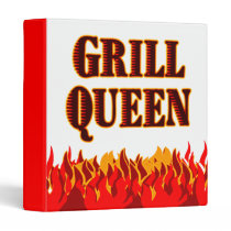 Grill Queen Red Flames BBQ Saying Binder binders