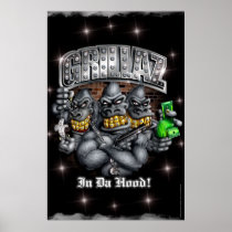 bling, cartoon, chimpanzee, crunk, diamond, funny, gold, gorilla, grill, funny posters, hip hop, Poster with custom graphic design