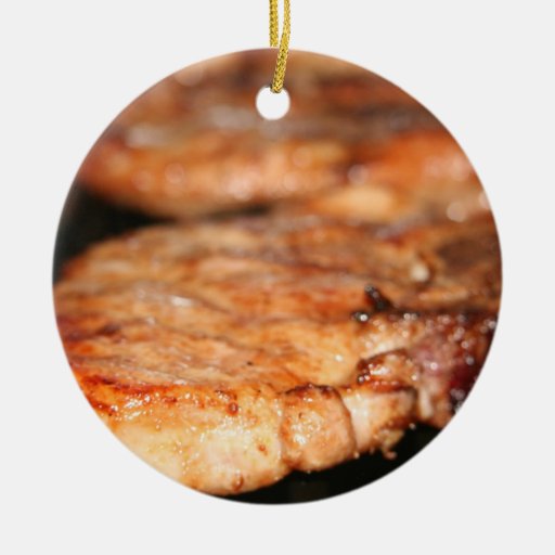Grilled pork chops on the bbq close up photo ornaments