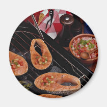 Grilled salmon steaks magnets