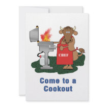 Grilling Cow Cartoon Come to a Cookout Personalized Invitations