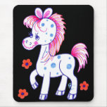 Grinning Happy Pony Black Background Mouse Pads
