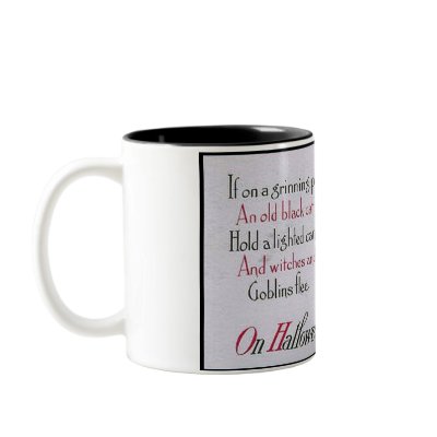 Grinning Pumpkin and Cat Halloween Mug