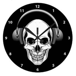 Grinning Skull with Headphones Clock