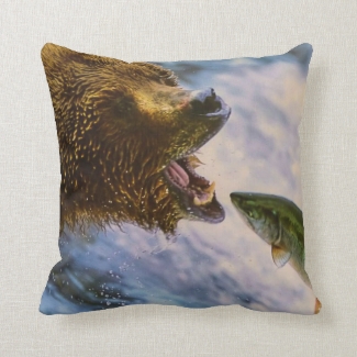 Grizzly Bear Catching Steelhead Salmon pillow