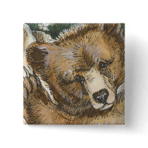 Grizzly Bear Cub and Tree Stump buttons
