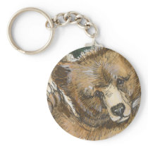 Grizzly Bear Cub and Tree Stump keychains