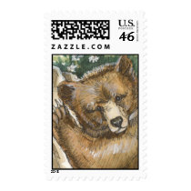 Grizzly Bear Cub and Tree Stump stamps