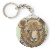 Grizzly Bear Cub Watching keychains