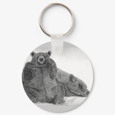 grizzly bear mom sleeping key chain by kmullarney