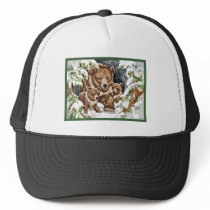 Grizzly Bear Mother and Cubs in Winter hats
