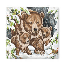 Grizzly Bear Mother and Cubs in Winter magnets