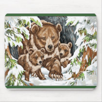 Grizzly Bear Mother and Cubs in Winter mousepads