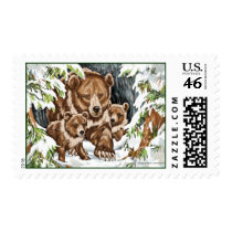 Grizzly Bear Mother and Cubs in Winter stamps