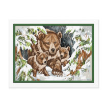 Grizzly Bear Mother and Cubs in Winter postcards by teddybearart Grizzly Bear Mother and Cubs in Winter postcards