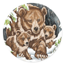 Grizzly Bear Mother and Cubs in Winter stickers